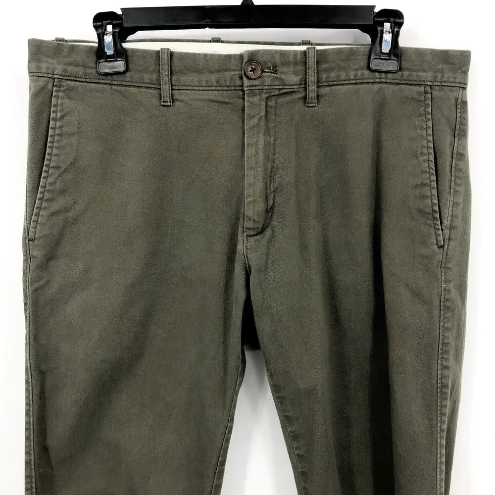 J.CREW Mens Slim-fit Flex Chino Pants Size 32x32 Green Flat Front GUC